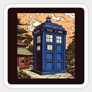 Colourful illustration of tardis in Japan Sticker